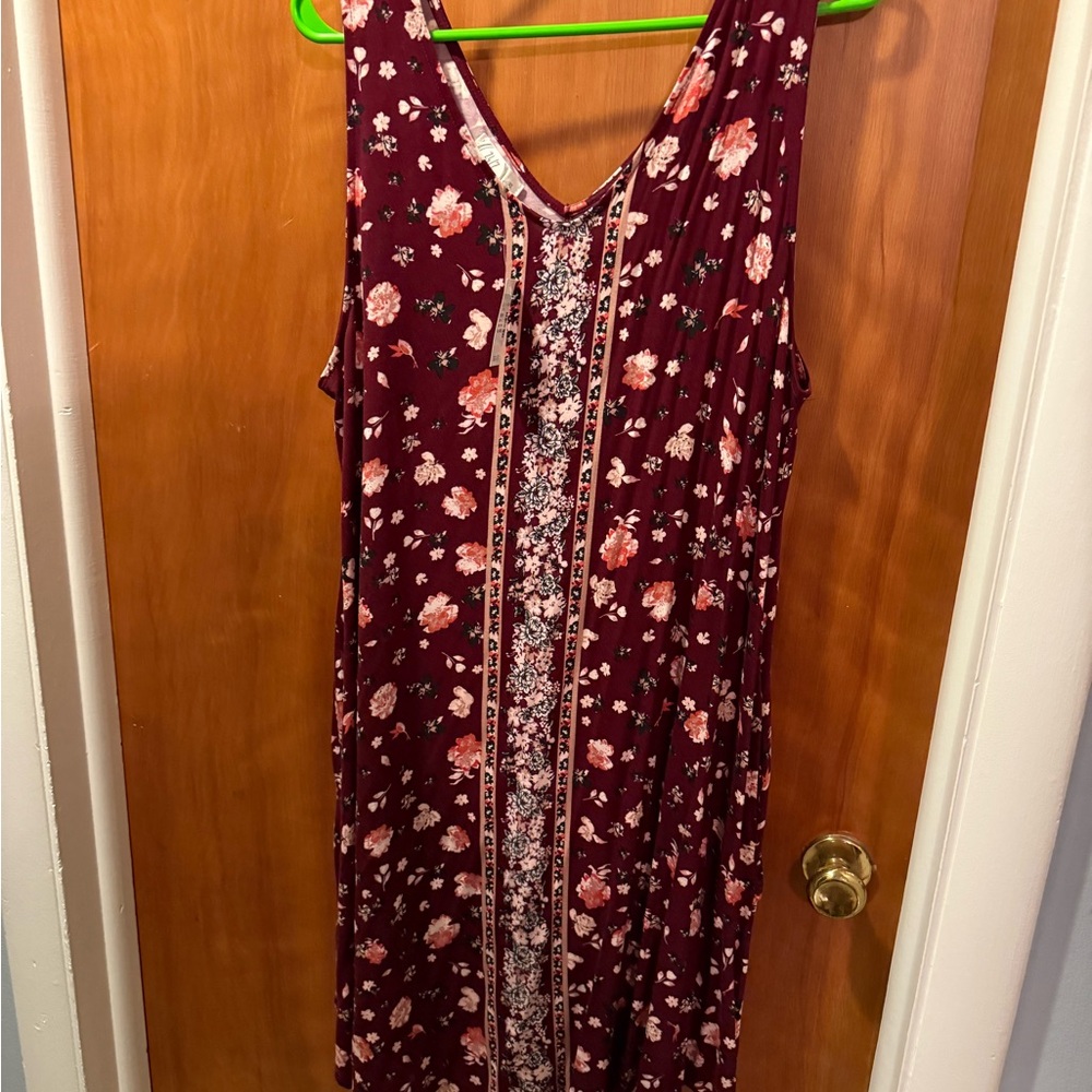 Maurices Floral Sleeveless Burgundy Dress